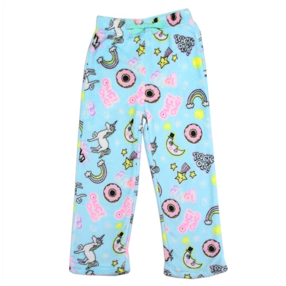Unicorn Fleece Pajama Pants Girls Lounge Plush Bottoms All Over Print M L XL